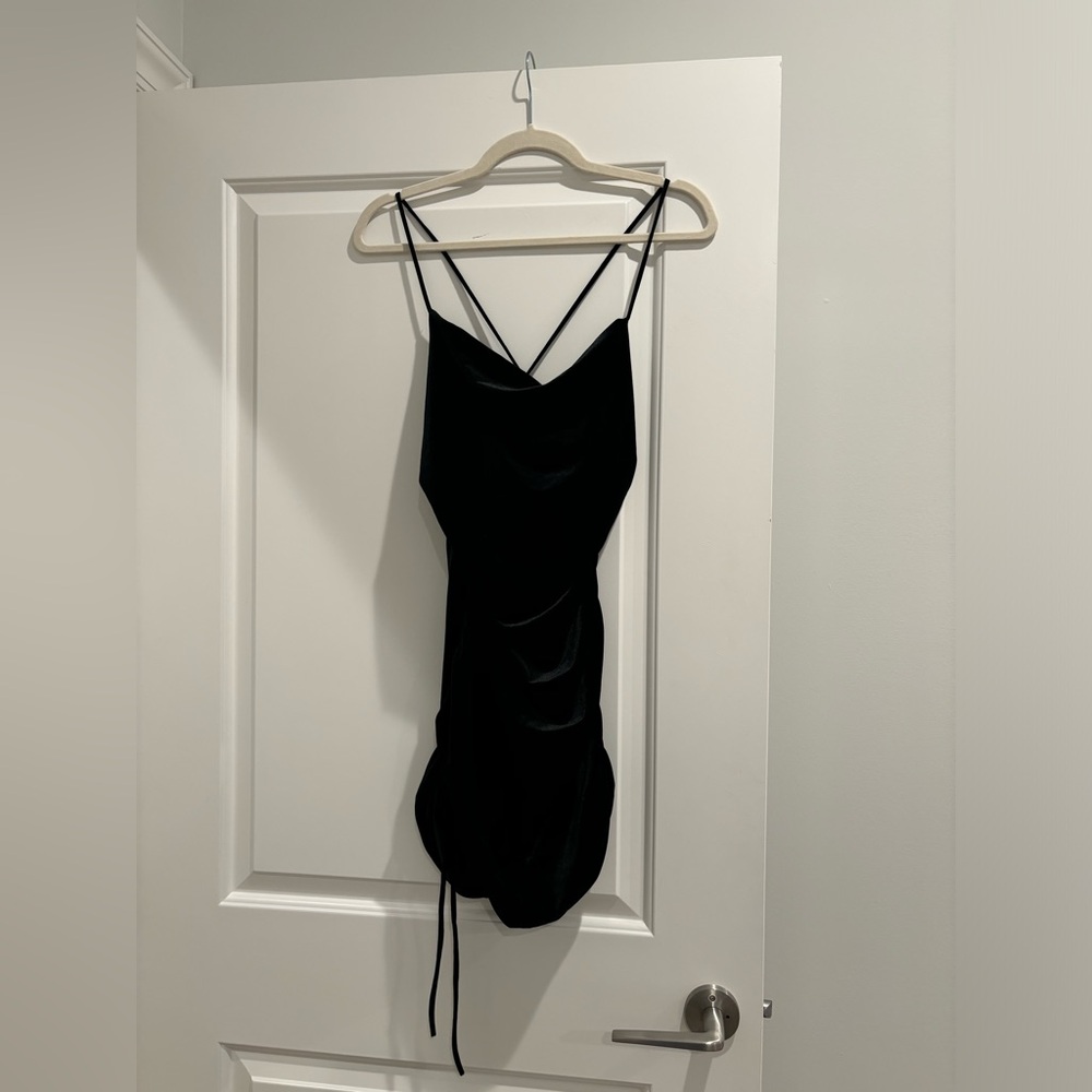 Zara Draped Velvet Spaghetti Strap Mini Dress